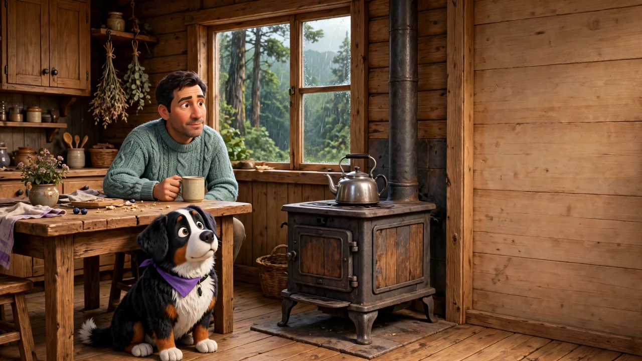 Una tetera y una taza en la cocina, con Otto junto a una persona.